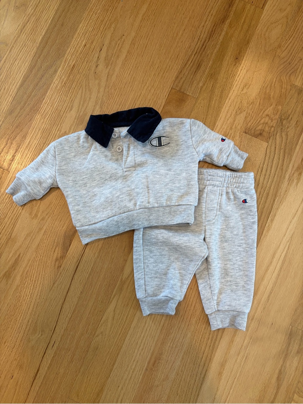 Champion Light Gray Baby Sweatshirt with Navy Collar
